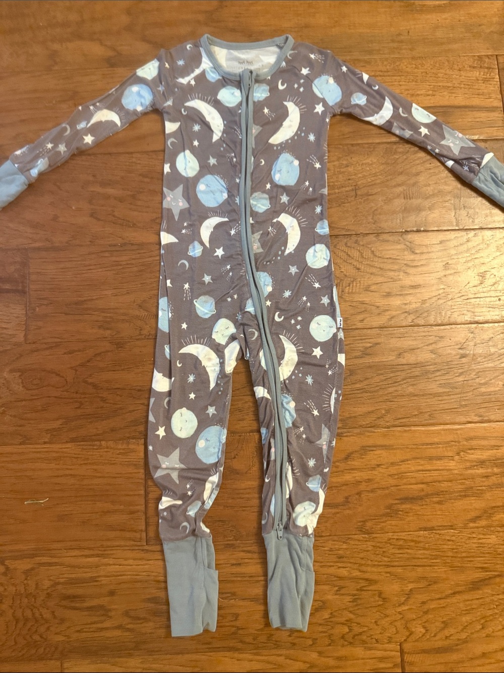 Little Sleepies Gray & Light Blue Space Moon Footie